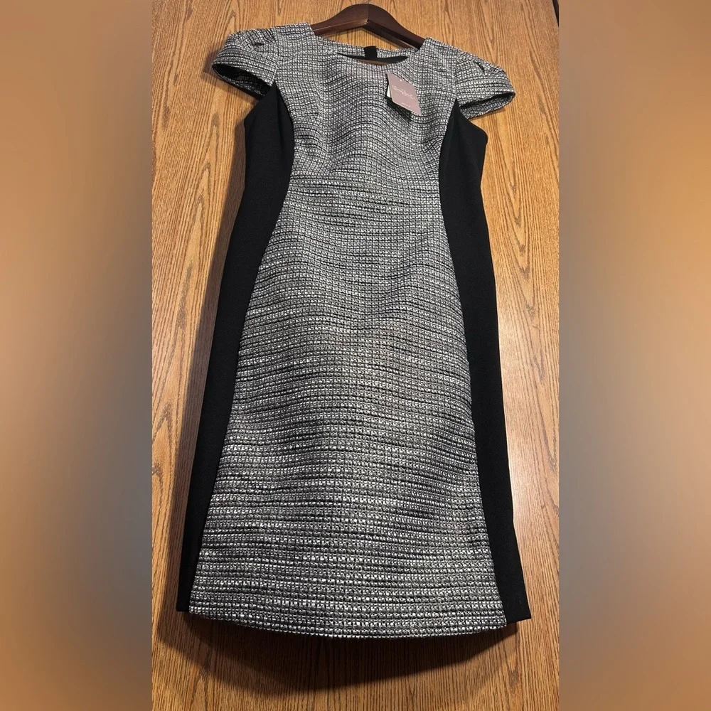 Anthropologie Moulinette Soeurs Grisaille Metallic Tweed Sheath Black Motif Midi - Picture 3 of 9